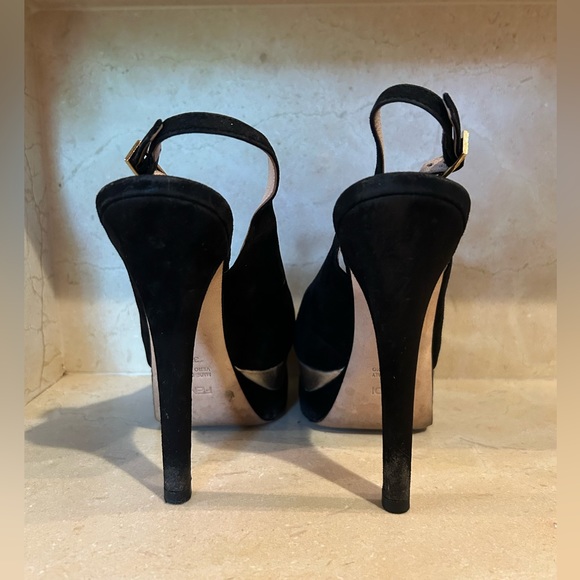 Fendi Black Suede and Metallic Gold Stilettos - Picture 5 of 6